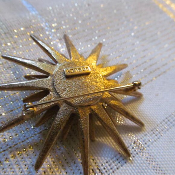 STARBURST BOBLEY GOLD STAR BROACH RHINESTONE BALL CENTER BEAUTIFUL SIGNED Vt-At. - Picture 12 of 16